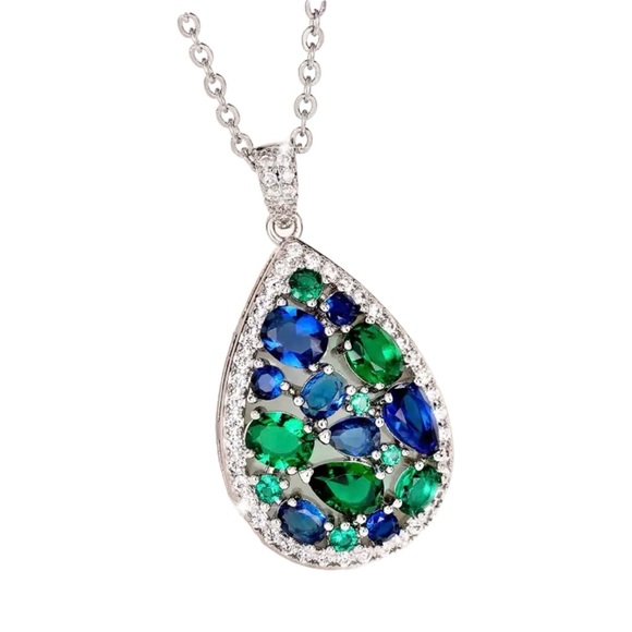 Blue & Green Crystal Teardrop Necklace - Picture 4 of 10